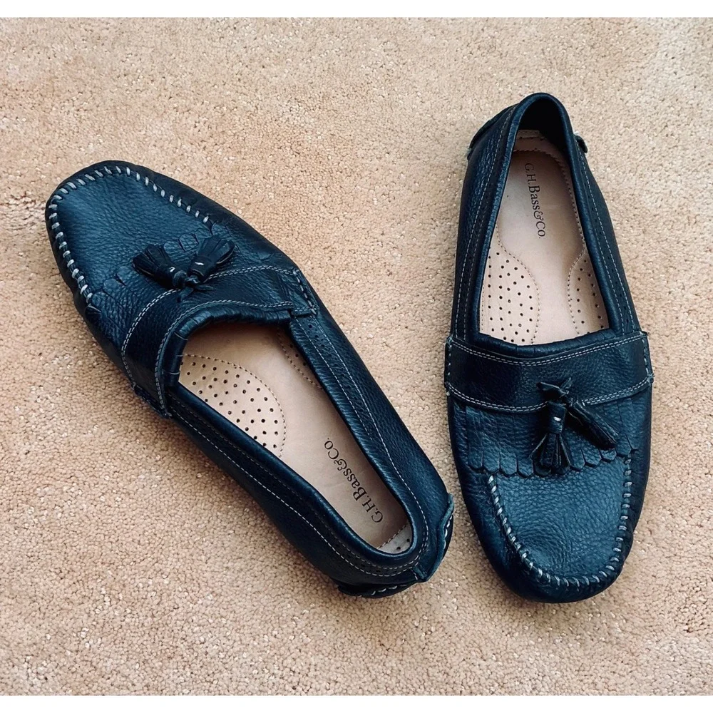 GH Bass‎ & Co Mens 10.5 M Black Leather Tassel Driving Moccasin Loafers Shoes